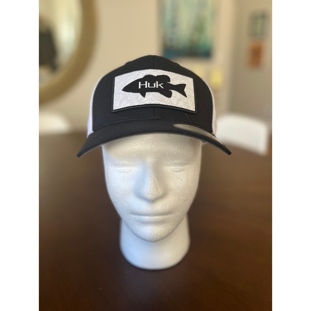 HUK Fishing Trucker Hat Unisex OSFM Black White NWT Mesh Snapback Cap